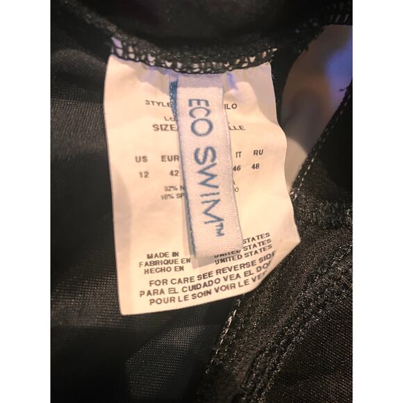 EcoSwim Size 12 Black White Swim Dress Built In Briefs One Piece Swimsuit - Picture 5 of 8